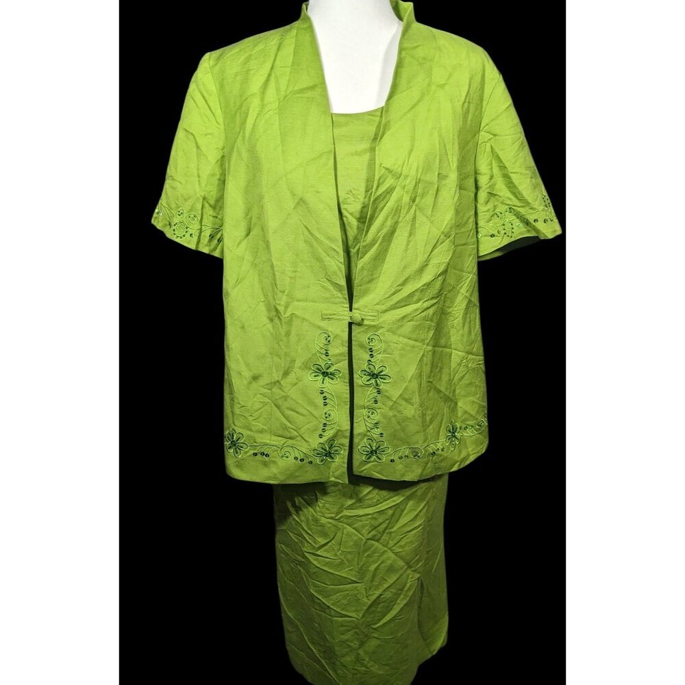 Vintage Jessica Howard Woman Green Floral Dress And Jacket Set
